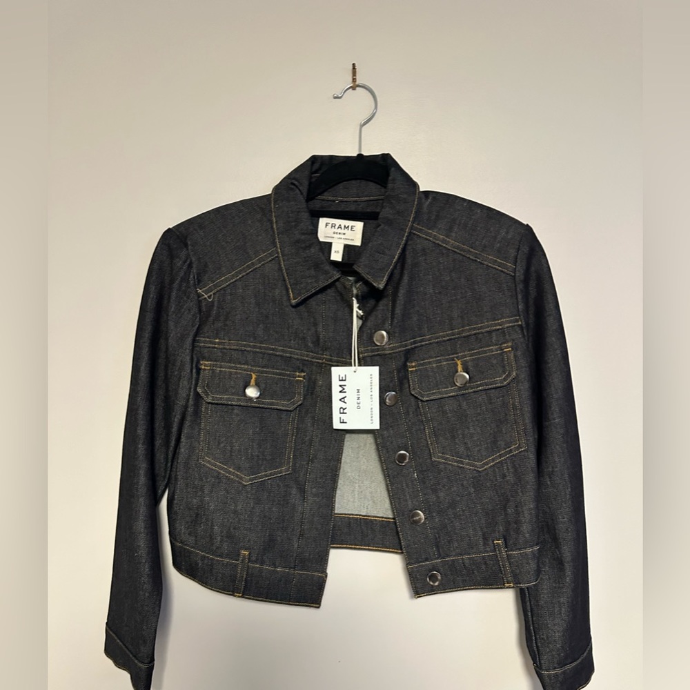 💙FRAME DENIM DARK BLUE PADDED SHOULDER JACKET long sleeve size XS